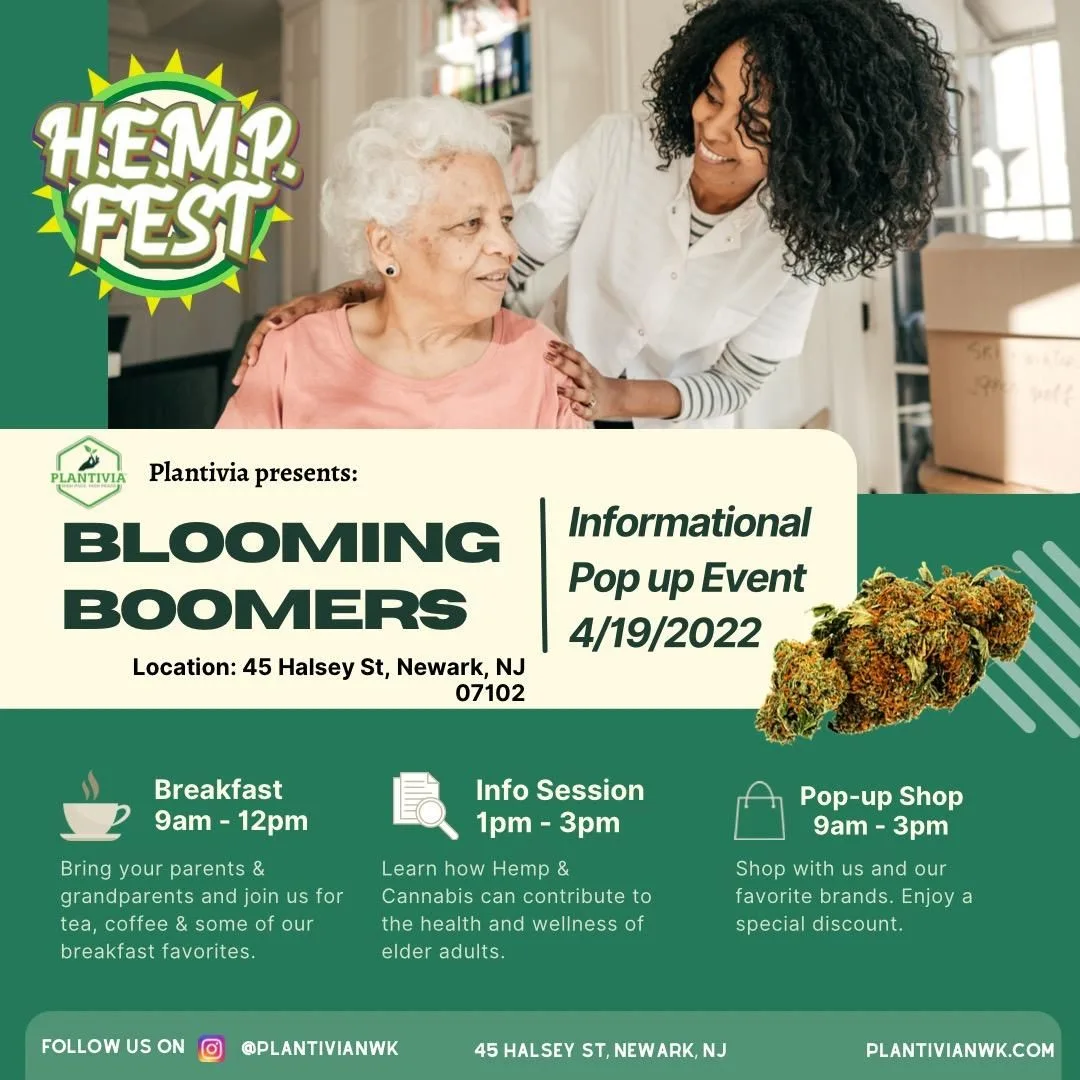 Plantivia Hemp Fest Blooming Boomers informational pop-up event artwork